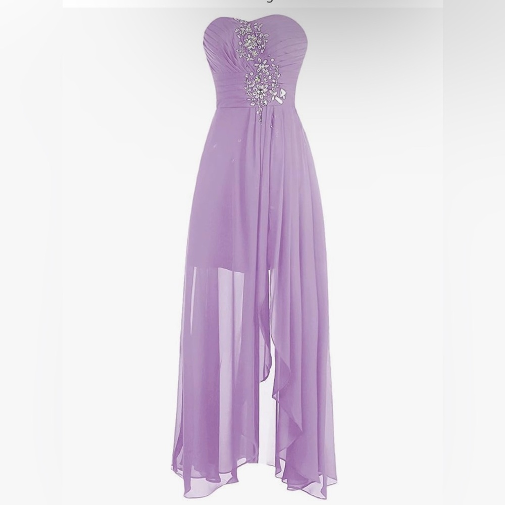 New Women's Rhinestones Pleated Strapless High-Low Chiffon Prom Homecoming Dress